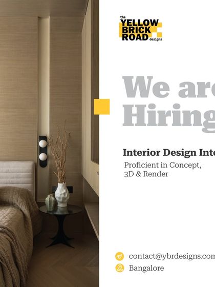 The Yellow Brick Road Designs in Bangalore is hiring an Interior Design Intern, seeking candidates proficient in concept development, 3D modeling, and rendering.