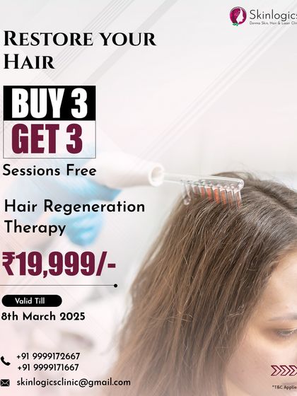 Celebrate Women's Day with our special offer on hair regeneration therapy. This package includes three free sessions when you purchase three, making it easier to commit to a full treatment course for stronger, healthier hair.