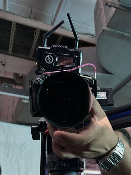 A close-up of the camera rig from a music video shoot. High-quality visuals are just as important as the music. We use professional equipment to tell the story.