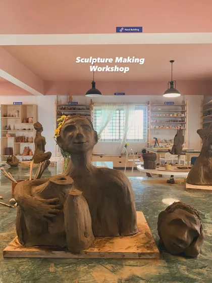 A sculpture of two figures in an embrace, a beautiful piece created during our 2-day workshop.