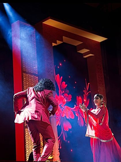 A moment of playful interaction with my Kathak partner on stage.