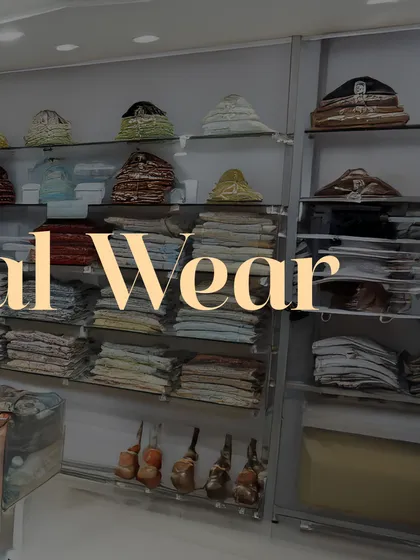 Here you can see the shelves in my store stocked with accessories like turbans (safa) and stoles. I ensure you can get a complete, head-to-toe look all in one place.