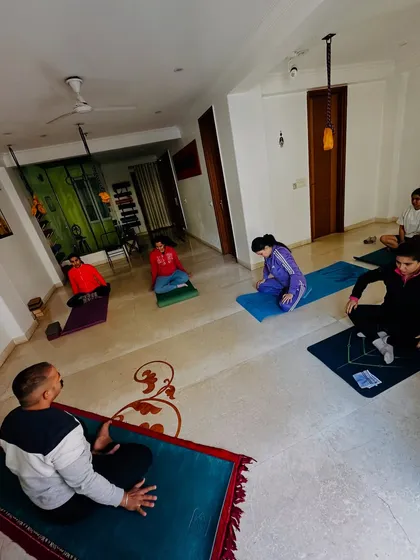 This photo captures the serene atmosphere of our first advanced yoga weekend workshop. It was a wonderful experience of learning and practicing together as a community.