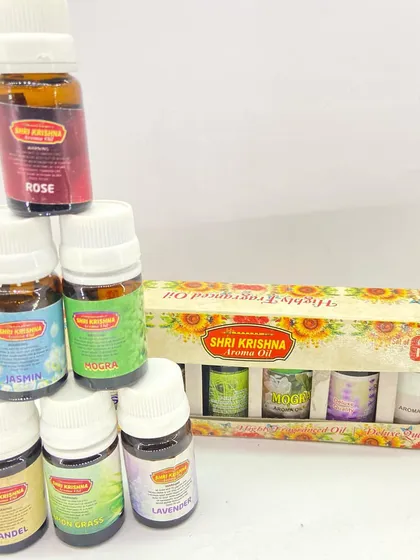 A great candle needs a great fragrance, and this is my starter set of six essential aroma oils. It includes popular scents like Rose, Jasmine, Mogra, Sandalwood, Lemongrass, and Lavender to get you started.