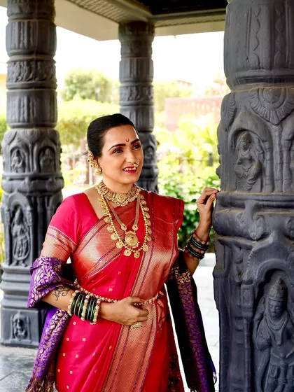 A smiling portrait in a classic Navari saree. I love helping my clients embrace their cultural roots with these beautiful outfits.