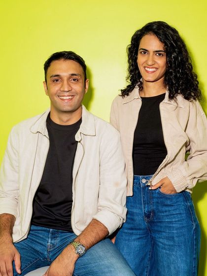 A more casual portrait of the founders of Moxie Beauty. The simple styling and genuine smiles create a relatable and approachable image that helps build trust with their audience.