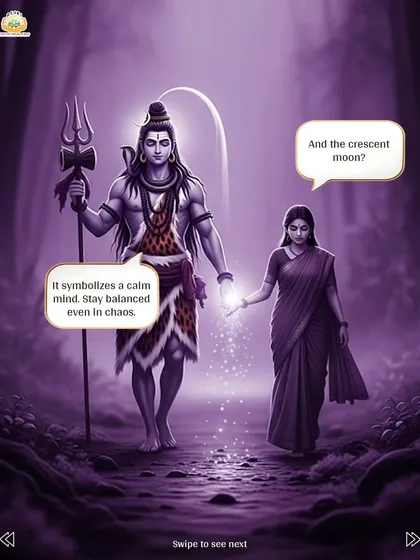 The crescent moon on Shiva's head symbolizes a calm and balanced mind, even in the midst of chaos. It is a reminder to stay centered no matter what is happening around you.