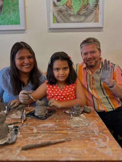 A family portrait, pottery style. This family joined one of my ceramic sculpting workshops and had a wonderful time getting their hands dirty and making art together.