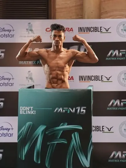 Rahul 'Greek God' Thapa looking shredded and ready after making weight.