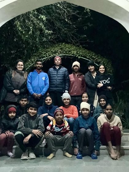 Teaching an early morning 5 AM yoga class to the amazing community at the Aurobindo Ashram. It was inspiring to see everyone, from adults to little yogis, show up with such great energy.