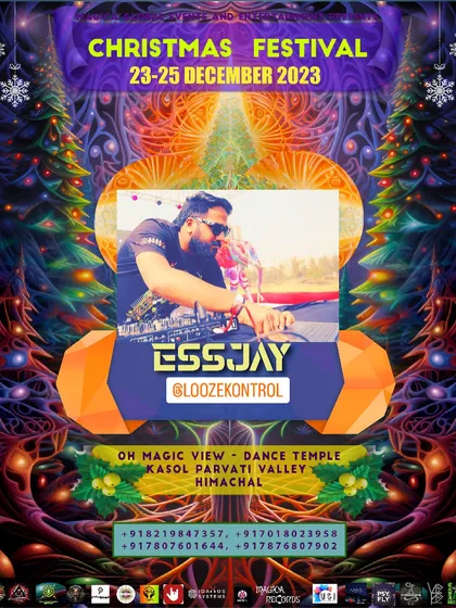 My artist flyer for a Christmas festival at Oh Magic View, Kasol. We celebrate holidays with music, mountains, and our amazing community.