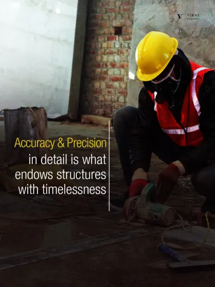 Accuracy and precision in every detail is what endows our structures with timelessness. Here, a craftsman works diligently on site, ensuring every element meets our high standards.