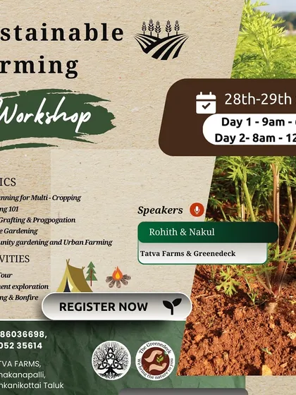 We regularly host immersive workshops for anyone curious about sustainable farming. This is an example of what we offer, from practical topics like multi-cropping and terrace gardening to fun activities like farm tours and bonfires.
