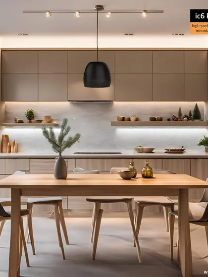 Sound should be felt, not just seen. This modern kitchen features a high-performance ic6 PENDANT loudspeaker, demonstrating our ability to integrate powerful audio into sophisticated interior designs without compromising aesthetics.