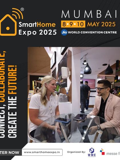 A promotional graphic inviting attendees to connect, collaborate, and create the future at the Smart Home Expo 2025.