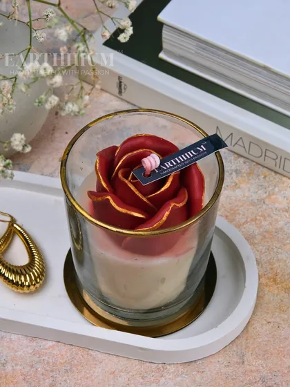 The deep red rose candle is perfect for creating a romantic and warm atmosphere. It's a timeless piece for any home.