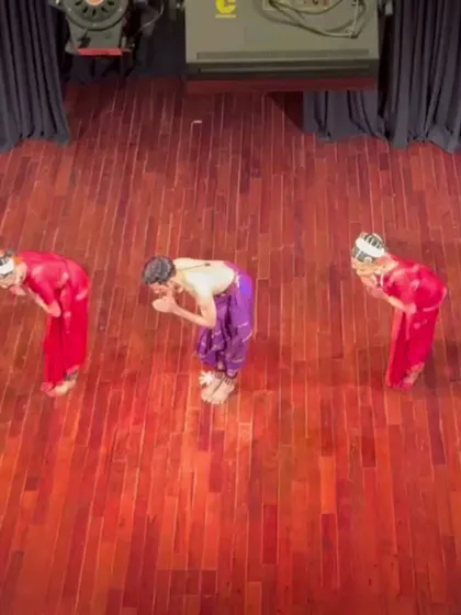 A final bow to the audience. This gesture of 'Namaskaram' is a mark of respect and gratitude that concludes every performance.