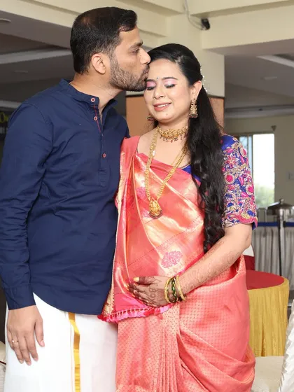 A sweet and tender moment. The makeup is designed to look beautiful from all angles and in all lighting.