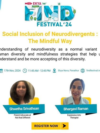 Our "Social Inclusion of Neurodivergents" workshop at the FIND Festival fosters awareness and acceptance through mindfulness and art-based activities.