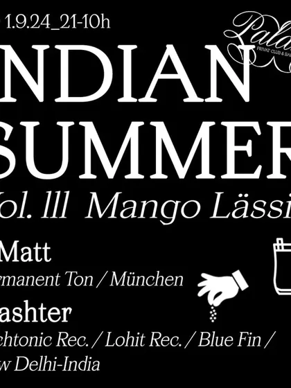 An alternate, minimalist poster for the Indian Summer event in Munich, announcing my 6-hour set.