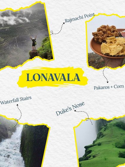 Monsoon Guide: Lonavala. Experience misty viewpoints like Duke's Nose, overflowing waterfall stairs, and hot pakoras at Rajmachi Point.