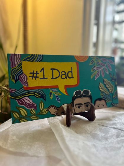 This custom desk plaque is a perfect Father's Day gift, celebrating a dad with his family in a fun, illustrative style.