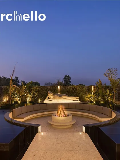 We are proud to see our work featured on Archello, a platform celebrating architectural excellence. This image captures the serene ambiance of the courtyard at night, where the lit fire, calm water, and illuminated Buddha statue create a profound sense of inner peace.