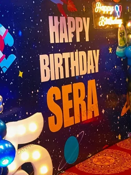 Another detailed view of the space-themed birthday party decor.