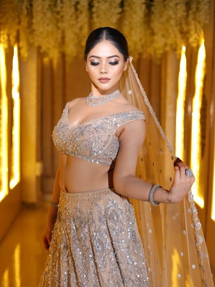 Another view of this stunning bride. The makeup is perfect for an engagement or reception party.