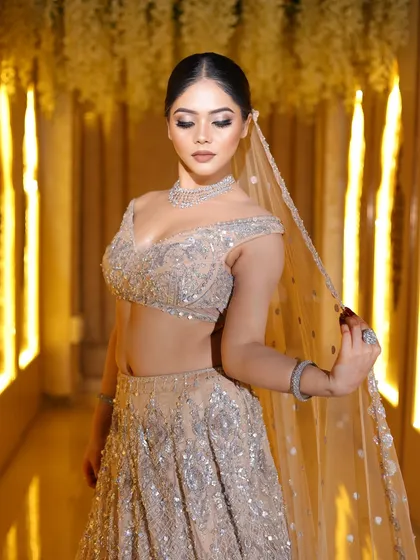 Another view of this stunning bride. The makeup is perfect for an engagement or reception party.