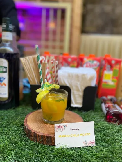 A close-up of our popular Mango Chilli Mojito. Our mocktail bar offers a wide range of creative and refreshing non-alcoholic drinks, each crafted with fresh ingredients to delight your guests.
