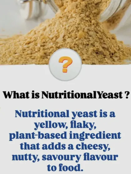 What is nutritional yeast? It's a yellow, flaky, plant-based ingredient that adds a savory, cheesy flavor to food. This graphic gives you a quick introduction to this versatile superfood.