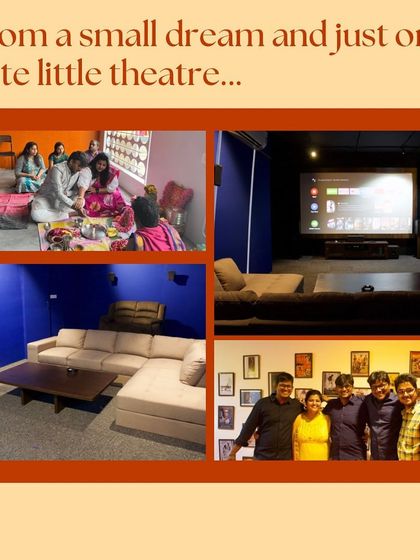 This collage traces our journey from a small dream to a fully-equipped private theatre. It shows the evolution of our space and the amazing people who have been part of it.