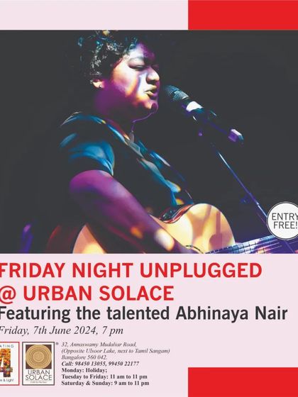 A poster for our Pride Month celebration featuring queer artist Abhinaya Nair. Their music, which explores queer experiences, connects deeply with our audience.