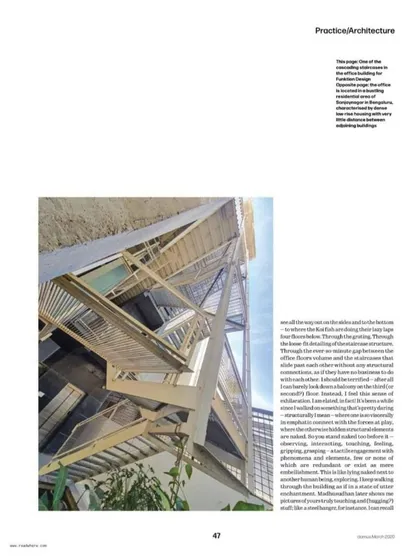 A duplicate image from the Domus India feature, detailing the suspended walkways.