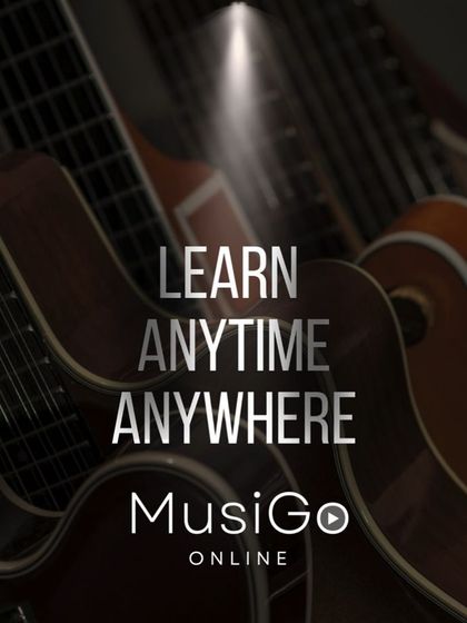 Learn music anytime, anywhere with MusiGo Online. This graphic highlights our new online model with a limited-time 20% discount on all learning packs.