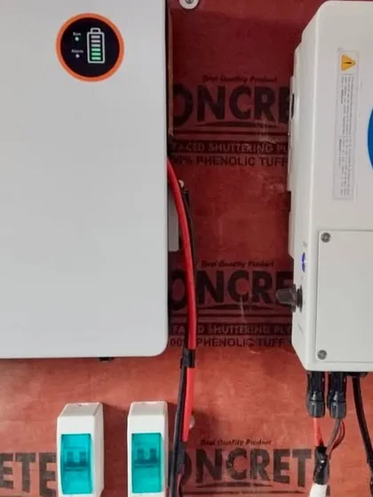 The heart of the 10 kW hybrid system at V.R. Public School, featuring our CAML lithium battery and a high-efficiency inverter. This clean and compact setup provides reliable power backup.
