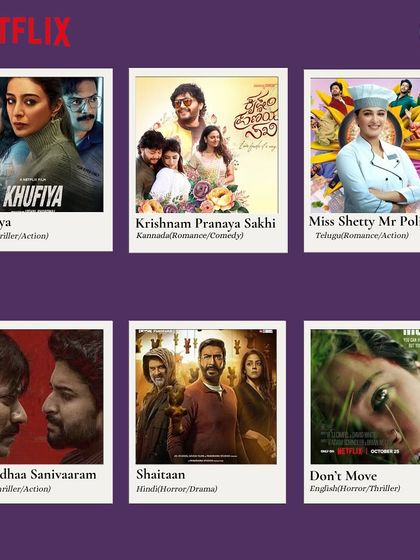 A must-watch list from Netflix, including Hindi thrillers, Kannada romance, and Telugu action films.