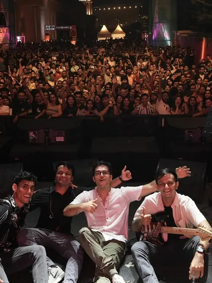 Me and the Maskie band after an incredible show in Lucknow. The best part of any gig is sharing the stage with these talented musicians and celebrating with a happy crowd. This is what a successful full band performance looks like.