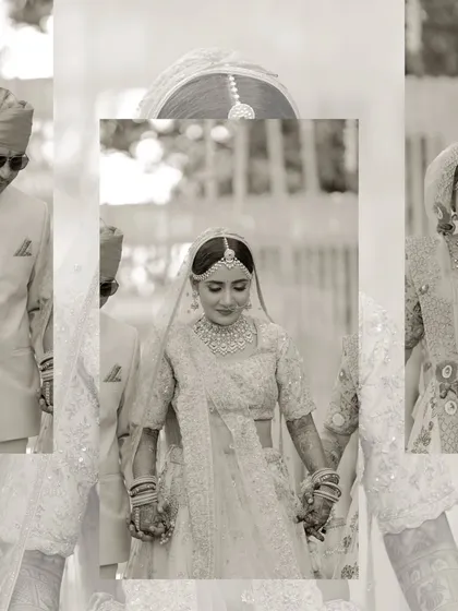 A black and white collage of the bride's entry with her father, a very emotional and significant part of the day.