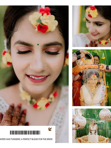 Duplicate of image 188, a collage capturing the beauty and fun of the Haldi ceremony.