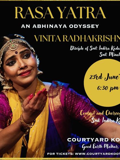 The official poster for 'Rasa Yatra', featuring a captivating image of the dancer. The poster was shared by the artist to announce her performance at our venue.