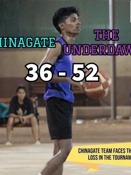 A graphic showing the final score of a major upset in Hooplah '24, where The Underdawgs handed Team Chinagate their first loss.