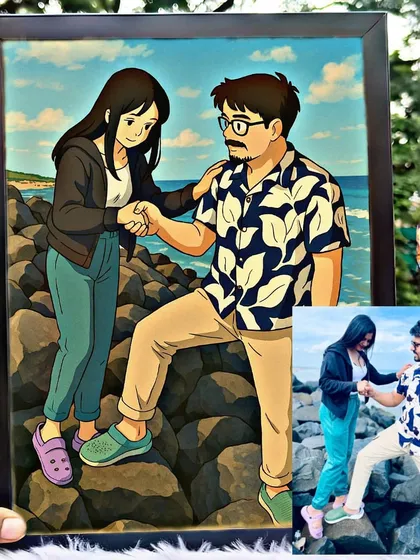 See how I transform a real photo into a beautiful Ghibli-style art frame. This 8x12 inch frame captures the whimsical and romantic feel of the famous anime studio.