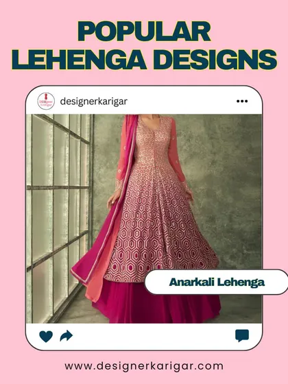 An Anarkali lehenga, which combines the flare of an Anarkali with the structure of a lehenga. This pink and gold piece is a beautiful example of this royal and elegant style.