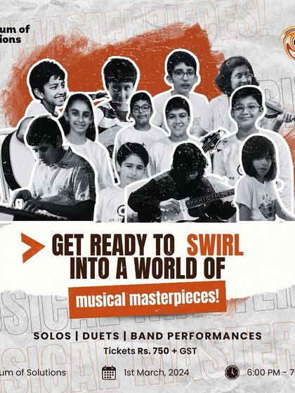 An event poster for our Swirl Spotlight at MuSo, promising a world of musical masterpieces from solos to band performances.