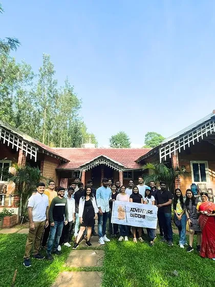The full group at our lovely Chikmagalur homestay, a home away from home.