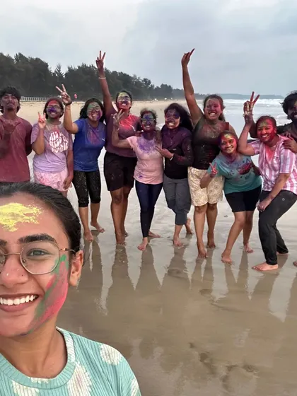 Celebrating Holi on the beach! A colorful and joyful moment from one of our special festival trips to Gokarna.