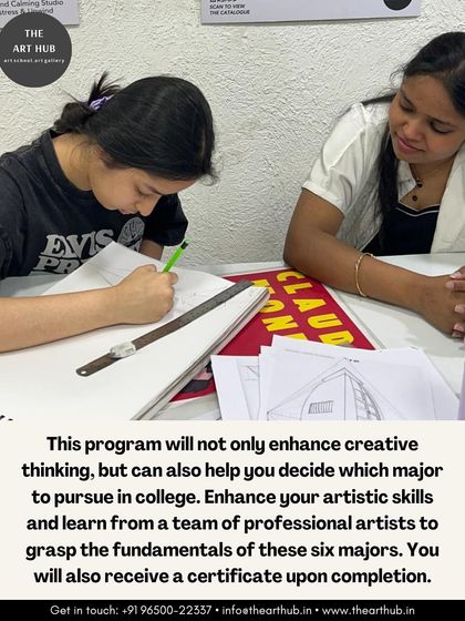 My visual arts program not only enhances creative thinking but also helps you decide which major to pursue in college. Students learn the fundamentals of six majors from professional artists and receive a certificate upon completion.