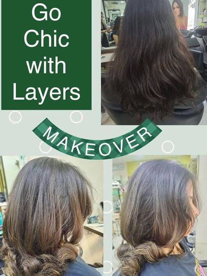 A chic layered haircut that transforms the client's look. The layers add volume and a modern shape, finished with a soft outward curl for extra style.